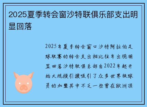 2025夏季转会窗沙特联俱乐部支出明显回落
